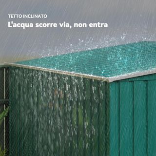 Caseta De Jardín 2.81M² De Acero Galvanizado Con Kit De Fundación, Cobertizo Para Herramientas Adosado Con Estantes Regulables, Ganchos, Techo Inclinado, Salidas De Aire, Puerta Corredera Verde