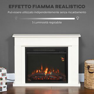 Chimenea Eléctrica Con Marco Y Llama 3D Realista 5 Niveles De Brillo, Chimenea Eléctrica Silenciosa Con Termostato, Calefacción Regulable, Temporizador, Control Remoto, 2000W, 30㎡, Blanco