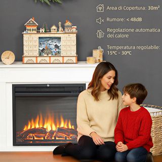 Chimenea Eléctrica Con Marco Y Llama 3D Realista 5 Niveles De Brillo, Chimenea Eléctrica Silenciosa Con Termostato, Calefacción Regulable, Temporizador, Control Remoto, 2000W, 30㎡, Blanco