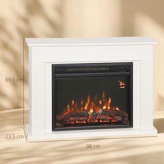 Chimenea Eléctrica Con Marco Y Llama 3D Realista 5 Niveles De Brillo, Chimenea Eléctrica Silenciosa Con Termostato, Calefacción Regulable, Temporizador, Control Remoto, 2000W, 30㎡, Blanco