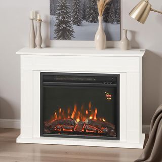 Chimenea Eléctrica Con Marco Y Llama 3D Realista 5 Niveles De Brillo, Chimenea Eléctrica Silenciosa Con Termostato, Calefacción Regulable, Temporizador, Control Remoto, 2000W, 30㎡, Blanco