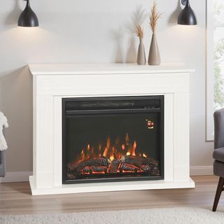 Chimenea Eléctrica Con Marco Y Llama 3D Realista 5 Niveles De Brillo, Chimenea Eléctrica Silenciosa Con Termostato, Calefacción Regulable, Temporizador, Control Remoto, 2000W, 30㎡, Blanco