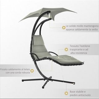 Silla Colgante de Jardín con Techo Orientable a Prueba de UV, Silla mecedora Colgante Acolchada para Exterior, Gris 190X115X190 Cm