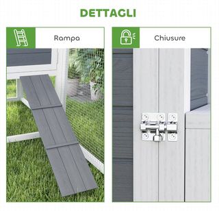 Gallinero para Gallinas Ponedoras de Exterior con Casita, Nido para Incubar, Techo Impermeable, Bandeja Extraíble y Puertas, Jaula Recinto para 2-4 Gallinas y Conejos de Madera, 214X101X91.5Cm, Gris