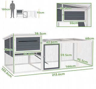 Gallinero para Gallinas Ponedoras de Exterior con Casita, Nido para Incubar, Techo Impermeable, Bandeja Extraíble y Puertas, Jaula Recinto para 2-4 Gallinas y Conejos de Madera, 214X101X91.5Cm, Gris