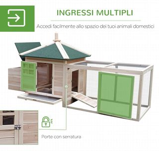 Gallinero Jaula para Gallinas de Exterior en Madera con Recinto Corredizo Caja Nido 196X76X97