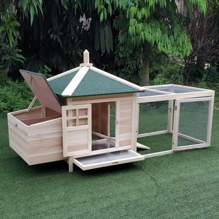Gallinero Jaula para Gallinas de Exterior en Madera con Recinto Corredizo Caja Nido 196X76X97