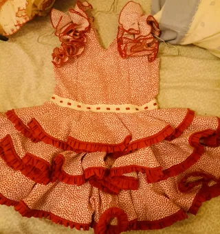 Traje Flamenca Niña Corto Rojo/Blanco