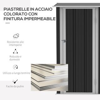 Caseta de Jardín para Utensilios de Chapa de Acero, Cobertizo de Jardín de Acero con Puertas, 142X84X189Cm, Gris