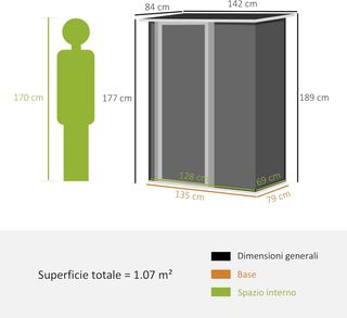 Caseta de Jardín para Utensilios de Chapa de Acero, Cobertizo de Jardín de Acero con Puertas, 142X84X189Cm, Gris