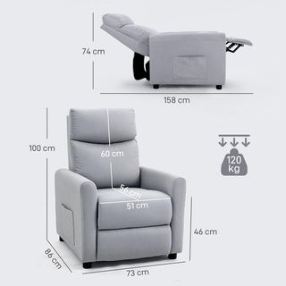 Sillón Relax Reclinable Manual 135° Con Reposapiés, Sofá Monoposto Reclinable Ergonómico Acolchado en Tejido Efecto Lino para Sala de Estar y Dormitorio, 73X86X100 Cm, Gris Claro