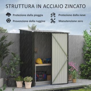 Caseta de Jardín 1.34M² en Acero Galvanizado, Cobertizo de Jardín con Techo Inclinado, Guantes y Puerta Bloqueable, Cobertizo para Herramientas, 161.5X94.5X196Cm, Negro