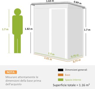 Caseta De Jardín 1.16M² en Acero Galvanizado, Cobertizo De Jardín Con Techo Inclinado Y Puerta Corredera Bloqueable, Cobertizo Para Herramientas, 163X89X182 Cm, Verde