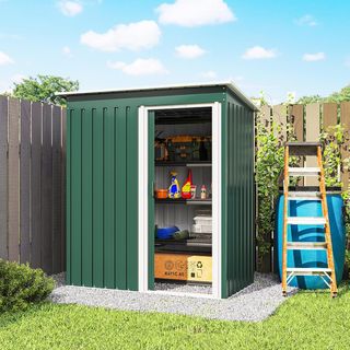 Caseta De Jardín 1.16M² en Acero Galvanizado, Cobertizo De Jardín Con Techo Inclinado Y Puerta Corredera Bloqueable, Cobertizo Para Herramientas, 163X89X182 Cm, Verde