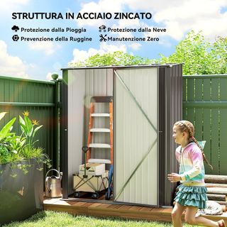 Caseta De Jardín 1.34M² en Acero Galvanizado, Cobertizo De Jardín Con Techo Inclinado, Guantes Y Puerta Bloqueable, Cobertizo Para Herramientas, 161.5X94.5X196Cm, Gris Claro