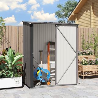 Caseta De Jardín 1.34M² en Acero Galvanizado, Cobertizo De Jardín Con Techo Inclinado, Guantes Y Puerta Bloqueable, Cobertizo Para Herramientas, 161.5X94.5X196Cm, Gris Claro