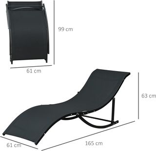 Conjunto de 2 Sillas de Jardín Plegables, Tumbona en Aluminio y Textilene, Negro, 61X165X63Cm