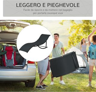 Conjunto de 2 Sillas de Jardín Plegables, Tumbona en Aluminio y Textilene, Negro, 61X165X63Cm