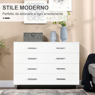 Cómoda de 4 Cajones para Dormitorio, Mueble Multiusos para Sala de Estar y Entrada con Manijas de Metal, Blanco