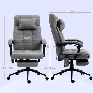 Silla De Escritorio Calentadora Con 5 Modos Y 6 Puntos De Masaje, Sillón De Oficina Ergonómico Con Respaldo Reclinable A 155° Y Reposapiés, Gris