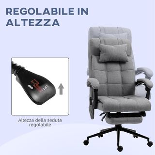 Silla De Escritorio Calentadora Con 5 Modos Y 6 Puntos De Masaje, Sillón De Oficina Ergonómico Con Respaldo Reclinable A 155° Y Reposapiés, Gris