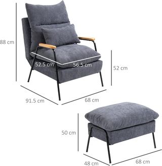 Sillón Relax Con Puff Reposapies en Terciopelo A Rayas, Sillón Reclinable Con Cojines Acolchados para Sala y Dormitorio, Gris