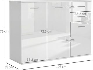 Armario De Oficina 3 Armarios 2 Cajones Madera 106X35X76Cm Blanco