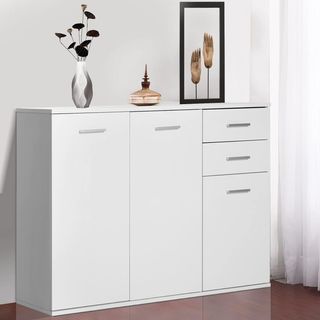 Armario De Oficina 3 Armarios 2 Cajones Madera 106X35X76Cm Blanco