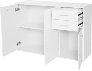 Armario De Oficina 3 Armarios 2 Cajones Madera 106X35X76Cm Blanco