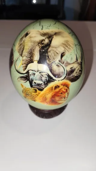 Huevo Avestruz Decorado Big Five Mapa