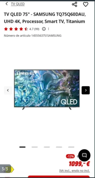 Samsung QE75Q648A TV tiene 6 meses
