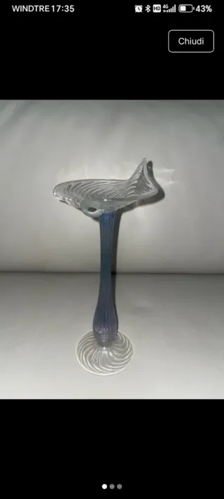 Porta candela vetro Murano blu trasparente