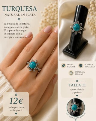 Anillo Plata Ley Turquesa Natural