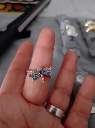 Anillo libélula plata ley multicolor