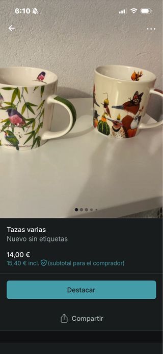 Tazas de porcelana con diseño de aves