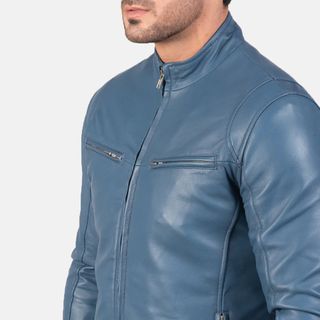 Chaqueta Biker Cuero Azul Ionic Hombre Nueva