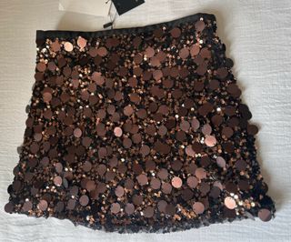 Falda Zara lentejuelas marrón/dorada T.XS