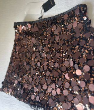 Falda Zara lentejuelas marrón/dorada T.XS