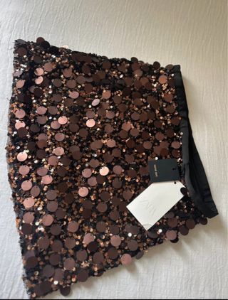 Falda Zara lentejuelas marrón/dorada T.XS