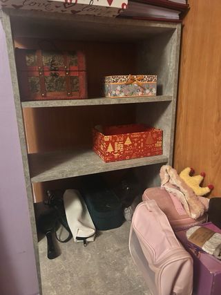 Escritorio gris con estantería 145x123x52