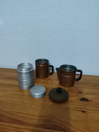 Cafetera antigua cobre y aluminio