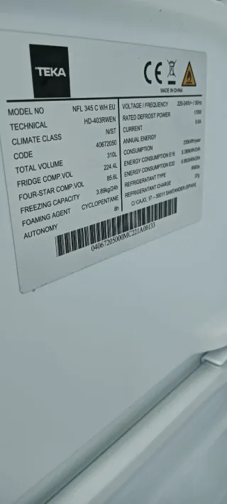 NEVERA COMBI TEKA NO FROST ENERGÍA A+