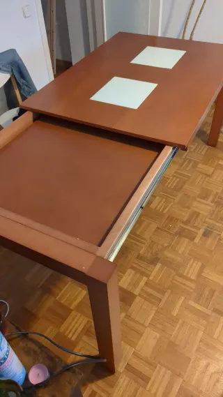 Mesa de comedor extensible madera y cristal