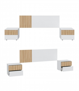 Cabecero con 2 Mesitas De Noche. Blanco Artik Y N