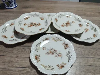 6 Piattini Vintage Porcellana Fiori Marroni