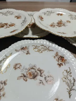 6 Piattini Vintage Porcellana Fiori Marroni