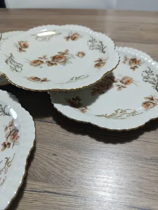 6 Piattini Vintage Porcellana Fiori Marroni