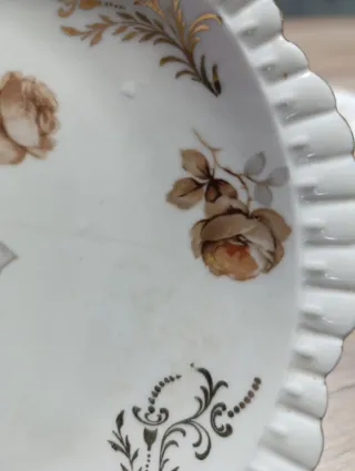 6 Piattini Vintage Porcellana Fiori Marroni