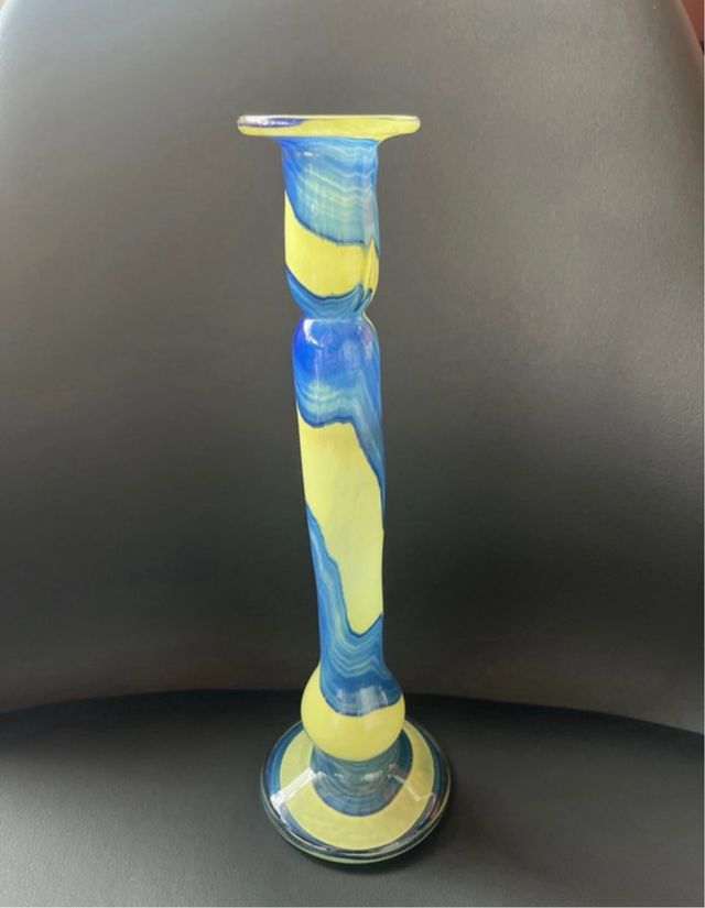 Candelabro Vidrio Artístico Lafiore Azul/Amarillo