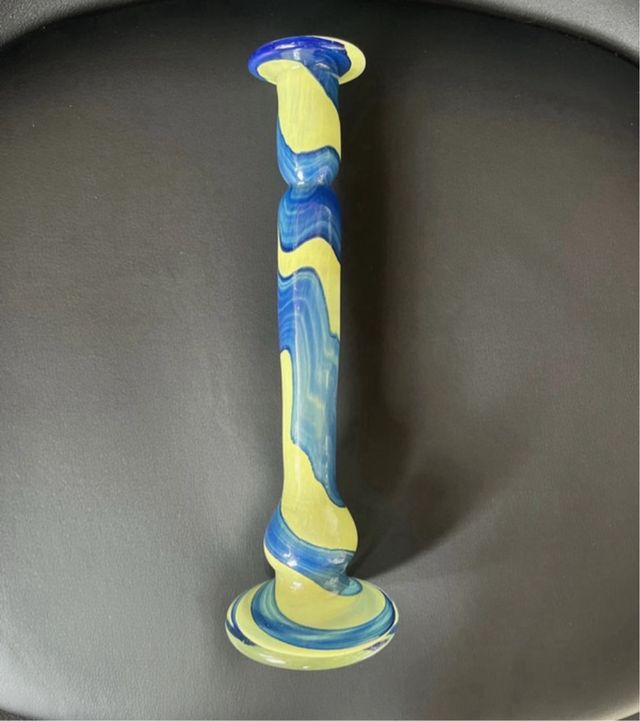 Candelabro Vidrio Artístico Lafiore Azul/Amarillo
